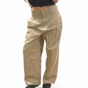 Wide Leg High Waist Khaki Trousers